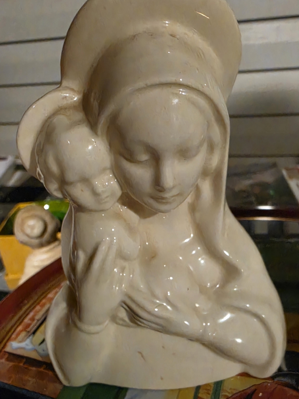 Cream Ceramic Madonna and Child Sculpture - Unbranded